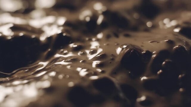 Oozing liquid with bubbles, reflecting light, creates dark and light textures