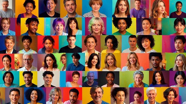 Diverse group of people in colorful portraits