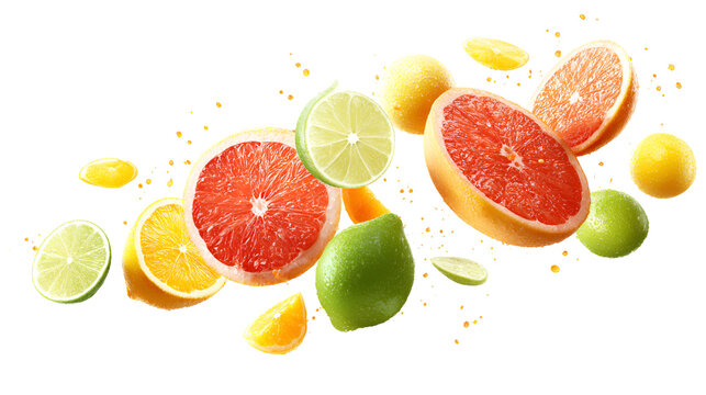Fresh Grapefruit Citrus Fruit Slice Isolated on White Background