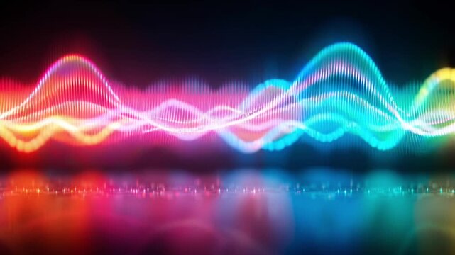 Colorful sound waves visualizing music rhythm in vibrant flowing patterns