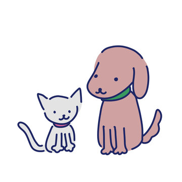 Cute cartoon dog and cat sitting together