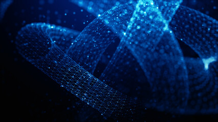 Abstract blue particle wave forming a twisting digital structure. Futuristic technology background symbolizing artificial intelligence, big data flow, quantum computing, 3d Rendering © KanawatTH