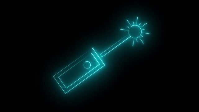 Neon glowing navy blue color laser pointer price tag label icon for discount, sale, shopping, offer and e-commerce design icon animation on black background. 