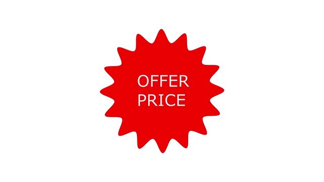 Offer price. Eye-catching red starburst sticker showcasing an attractive offer price. Animation sticker with Offer Sale, Discount, Price Drop, Offer Sticker.
