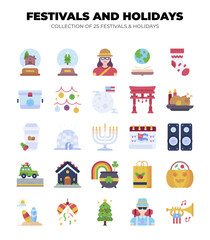 Naklejka premium Collection of 25 Festive and Holiday Icons