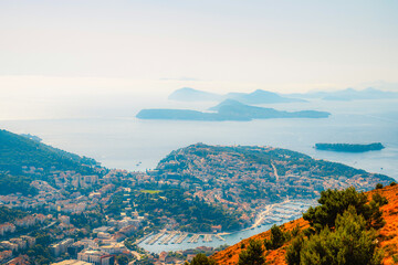 Dubrovnik old town and Lokrum island from Mount Srd observation point, Dalmatia, Croatia.