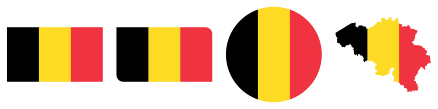 belgium circular flag, belgium  rectangular flag, belgium map flag flat icon