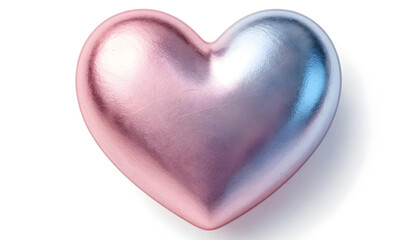 Fototapeta premium Metallic heart shape with pink and blue gradient, isolated on white background