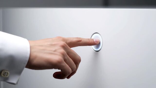 Hand Pressing Modern Touch Button on Wall.