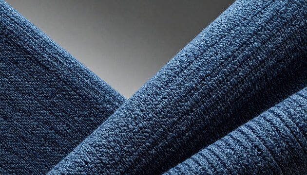 Textured navy fabric folds into soft curves against a neutral backdrop; depth and shadows define this textural composition