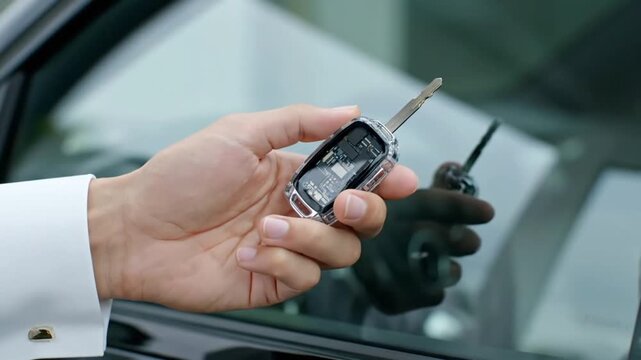 Man Hand Holding Car Keys and Remote.