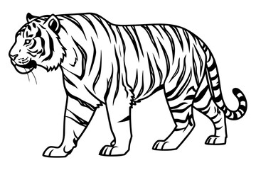 Obraz premium Tiger Coloring Book Page Vector Illustration – Black White Bold Line Art, Printable A4, SVG Style, Isolated on White Background