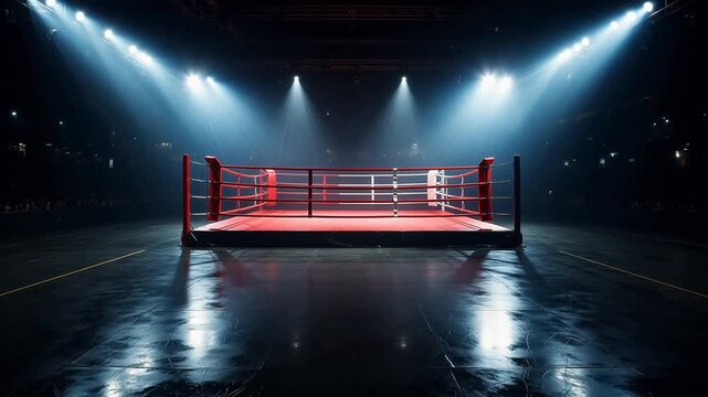 Empty boxing ring in arena
