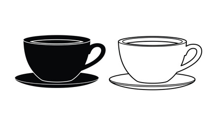 Obraz premium Black and white illustration of two teacups with saucers