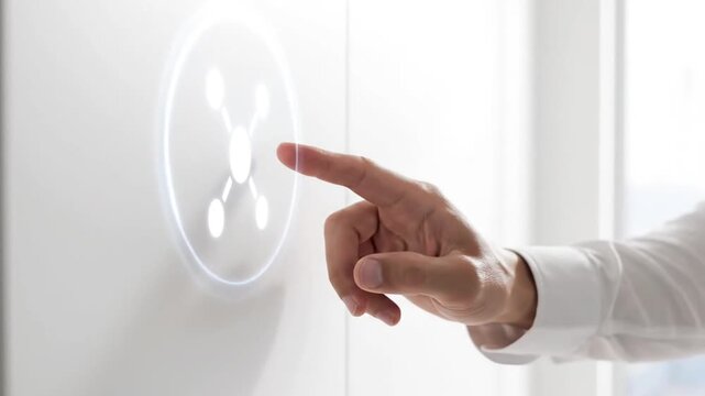 Person Touching Virtual Interface with Finger.