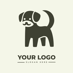 Fototapeta premium A logo featuring a stylized dog icon with a customizable 'YOUR LOGO' text placeholder on a plain background, designed as a vintage engraving or woodcut illustration.