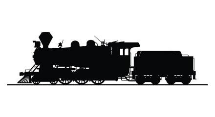 Silhouette of a vintage steam locomotive against a white background © Tm Studio