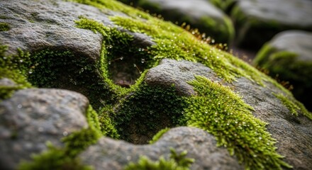 Close-up Shot of Moss-covered Stones on a Natural Stream Bed
