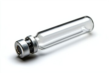 Clear Glass Vial with Metal Cap on White Background for Medical Use
