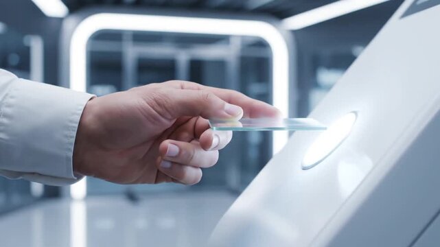 Person Using Touchscreen in Modern Office.