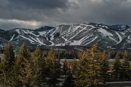 Park City mountains with stormy skies, morning light
