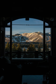Park City mountains living room view, early morning light