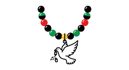 Naklejka premium A symbolic beaded necklace with a dove of peace breaking chains, representing freedom and unity.