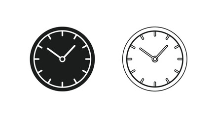 Two simple analog clocks one black and one white showing different times