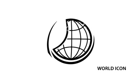World icon with grid lines and partial shadow effect featuring globe, earth, map with geography and travel elements for © MSTSHIWLY
