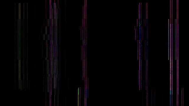 A vibrant digital art illustration features a bright rainbow of colorful energy waves and a glowing purple pattern textured with light lines on a dark black motion backdrop