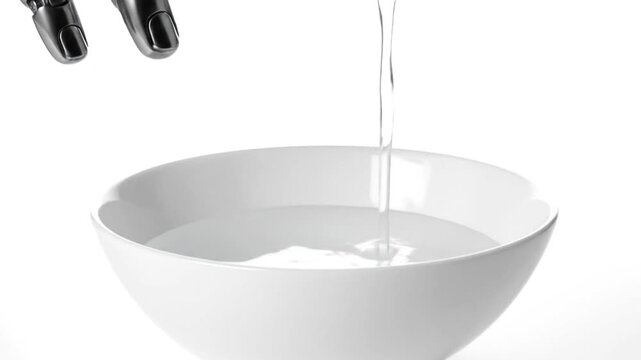 Robot Hand Pouring Water into Bowl.