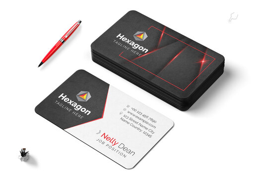 Black and Red Hexagon Business Card