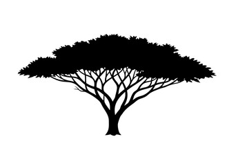 Fototapeta premium African Acacia Tree Silhouette Vector Illustration, Iconic Safari Landscape Element, Nature and Wildlife Symbol