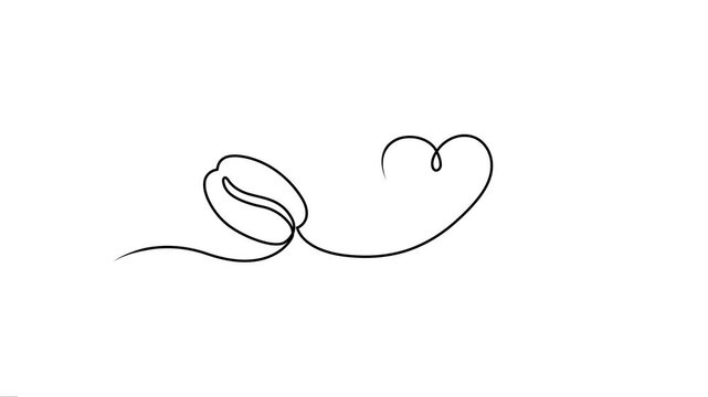 Animated coffee bean with heart sign continuous one line art. 