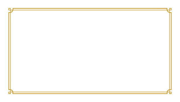 Ornate gold rectangular frame with rounded corners on transparent background