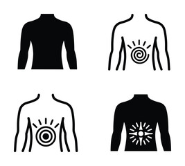 Naklejka premium Set of human torso icons representing stomach ache and abdominal pain symptoms