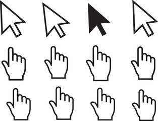 Obraz premium Black and white computer cursor and hand pointing also transparent background hand pointing hands computer mouse