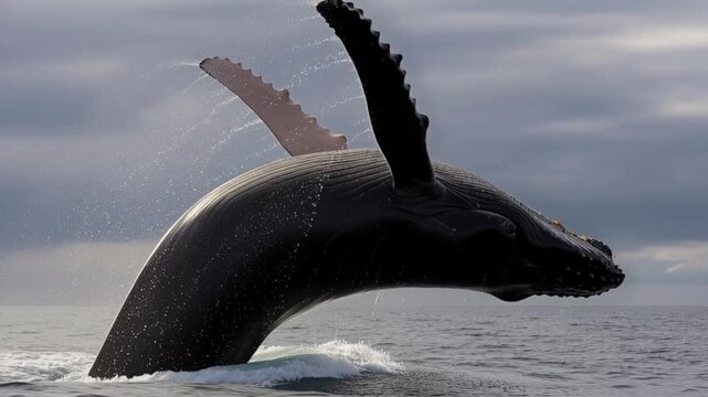 Humpback Whale Breaching Ocean Surface.