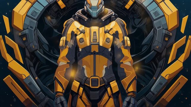 Futuristic armor design in yellow and black