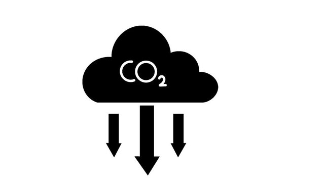 Black carbon dioxide emission icon with cloud and carbon dioxide text. Symbol representing pollution, atmosphere contamination, climate issue, and environmental warning.