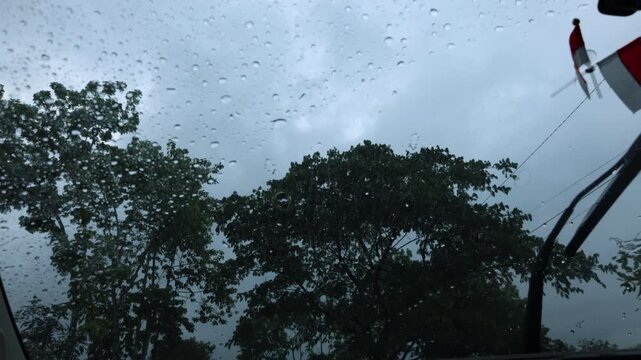 Driving car in weather conditions heavy rain. driving in rainy day. 4k transportation
