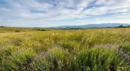 Obraz premium Grasses swaying wild herbs open vistas expansive blue sky