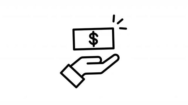 Minimal flat vector animation of a hand holding and presenting cash money with smooth modern motion and clean design. Financial transaction concept ideal for banking, payment, investment, business sup