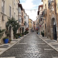Old Town Mostar Cobblestone streets with Ottoman architecture wh