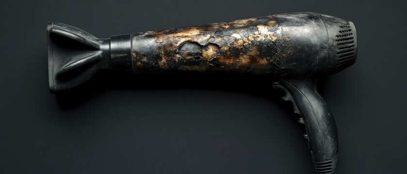 Burnt hair dryer damaged appliance heat damage texture dark background