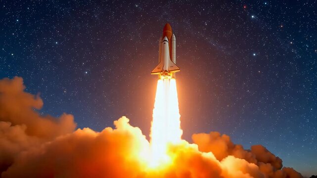 Space shuttle launch into starry sky