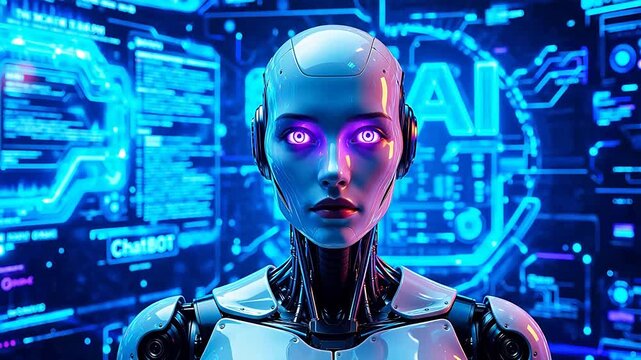 Futuristic robot with glowing eyes