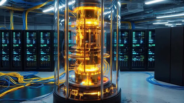 Data center server room with central machine