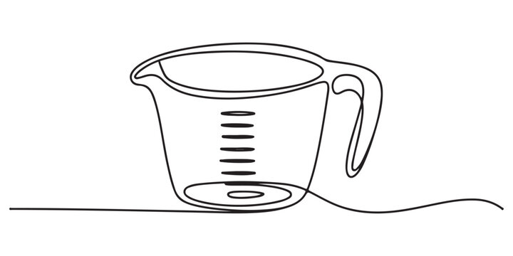 continuous line drawing of a measuring cup.one line drawing of a measuring cup with counting units graph. single line vector illustration. isolated white background