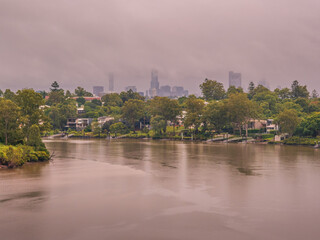 Fototapeta premium Brisbane City Skyline with Wet Weather